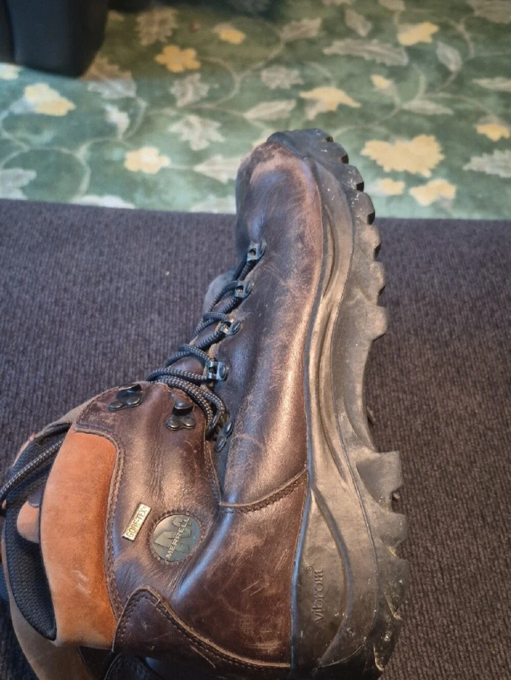 Merrell Brown Leather Ankle Hiking Boots with Tan Collar